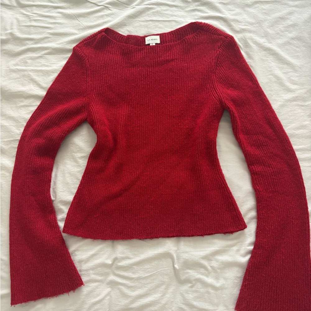 La Hearts Red Ribbed Scoopneck Sweater